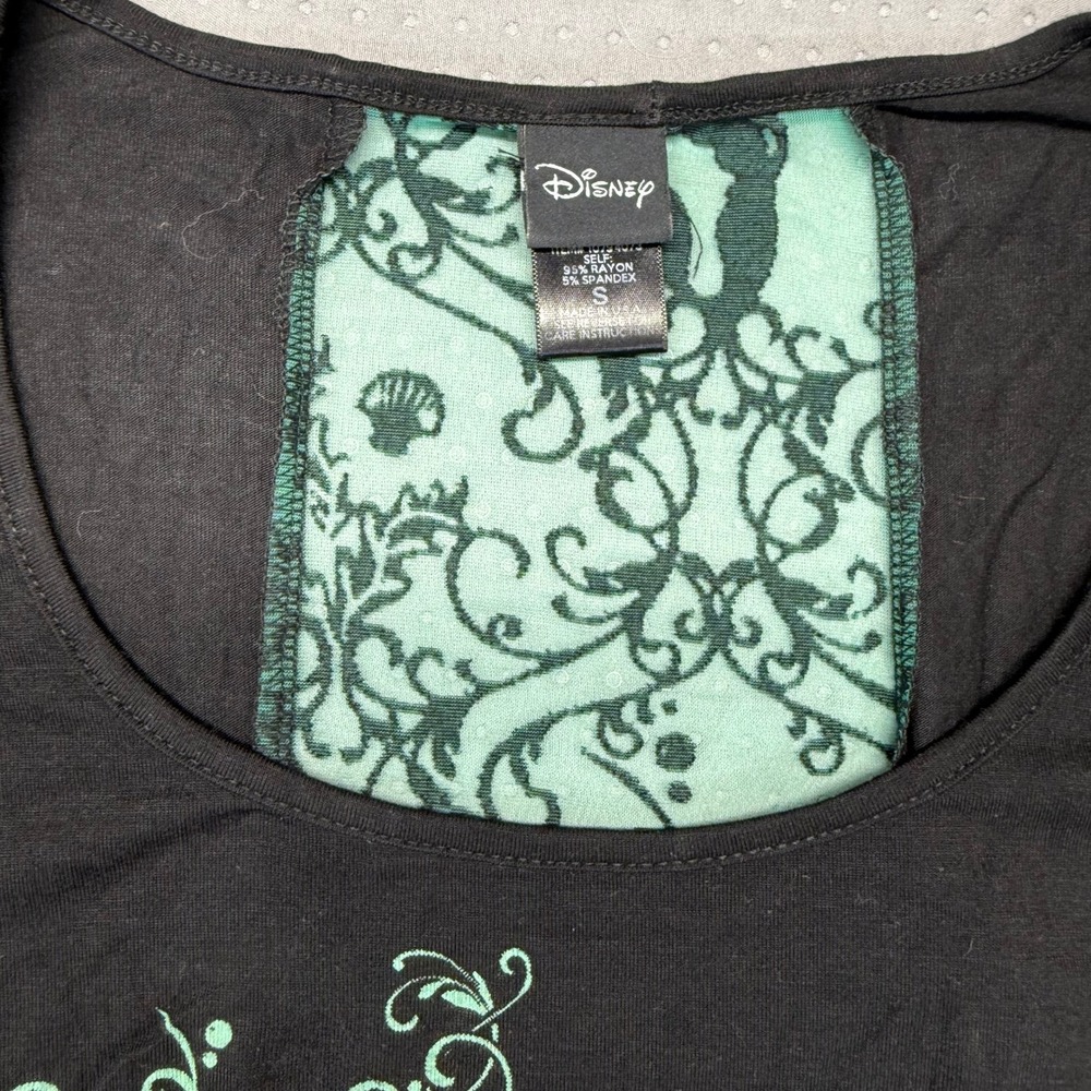Disney Shirt Women Small Black Ariel Little Mermaid Sheer Lace Back Panel - Picture 4 of 9